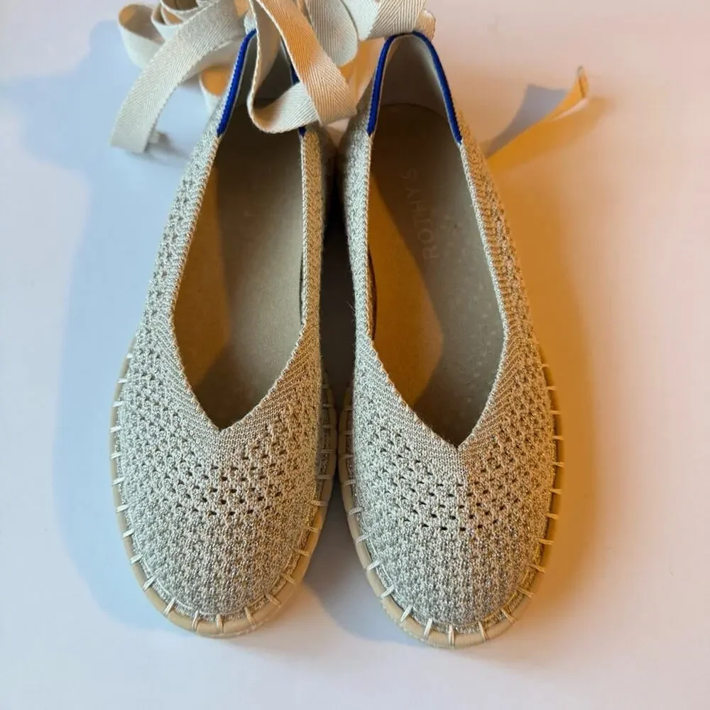 Rothy's Women's cream gold espadrilles ballet wrap flats